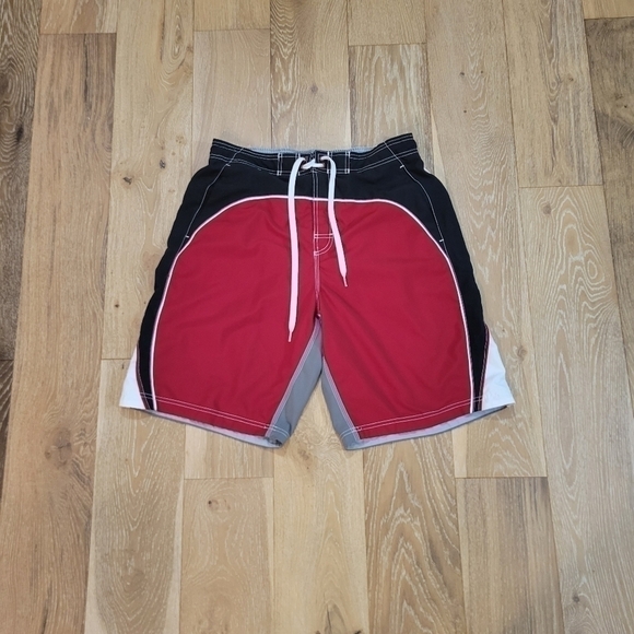 Speedo Men's black/red/white swim trunks with lining size Large - Picture 2 of 8